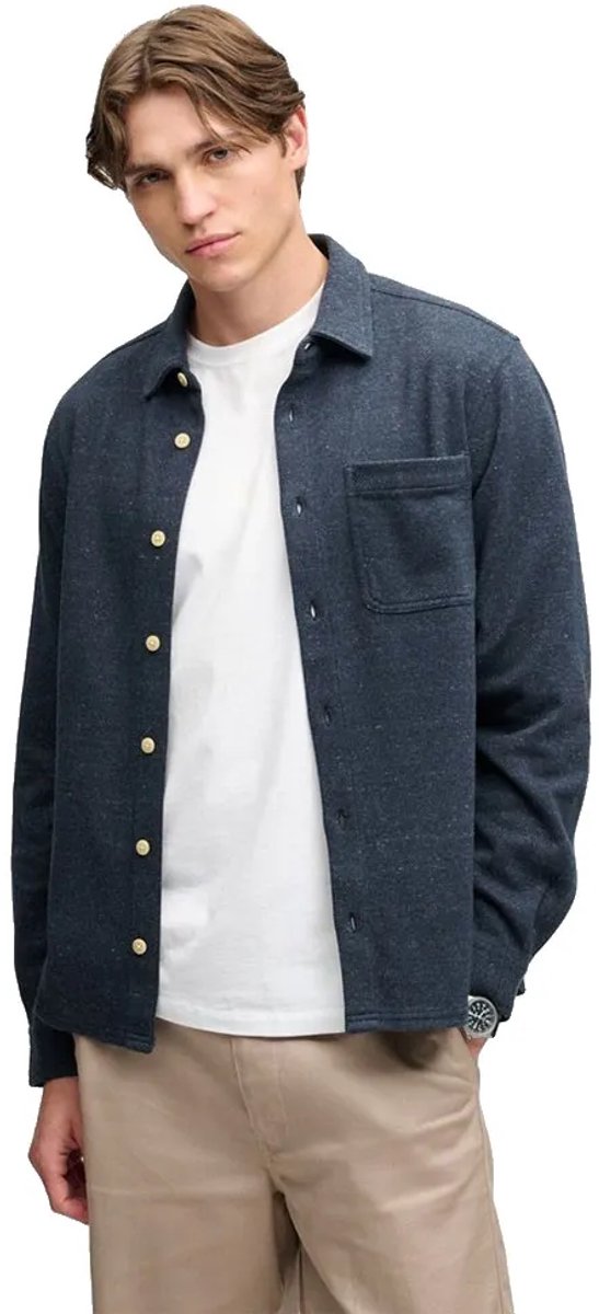 Superdry Twill Tweed Jersey Overhemd Heren Lange mouwen shirts Marineblauw