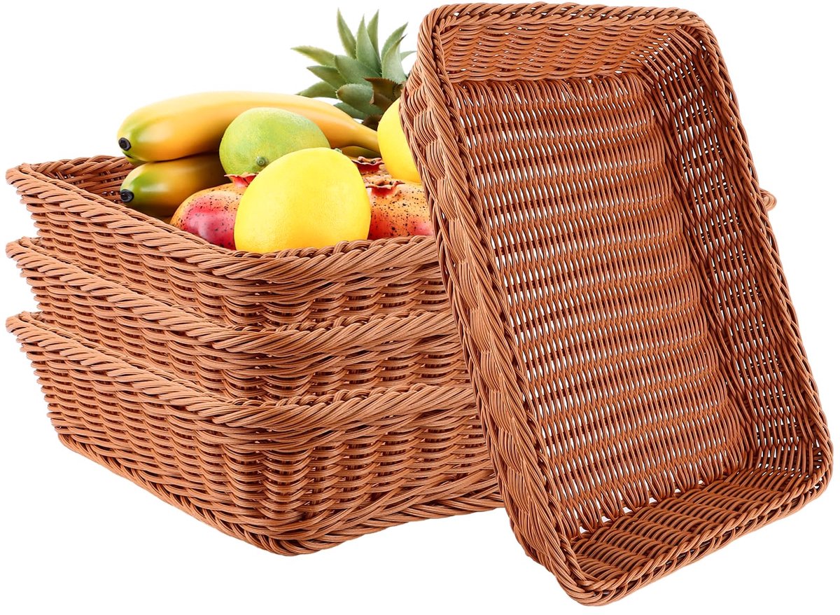 Famanu – Set van 4 broodmanden, gebreide wikkelmanden van 40x30x8 cm, ideaal voor groenten, fruit en brood in de keuken of restaurant