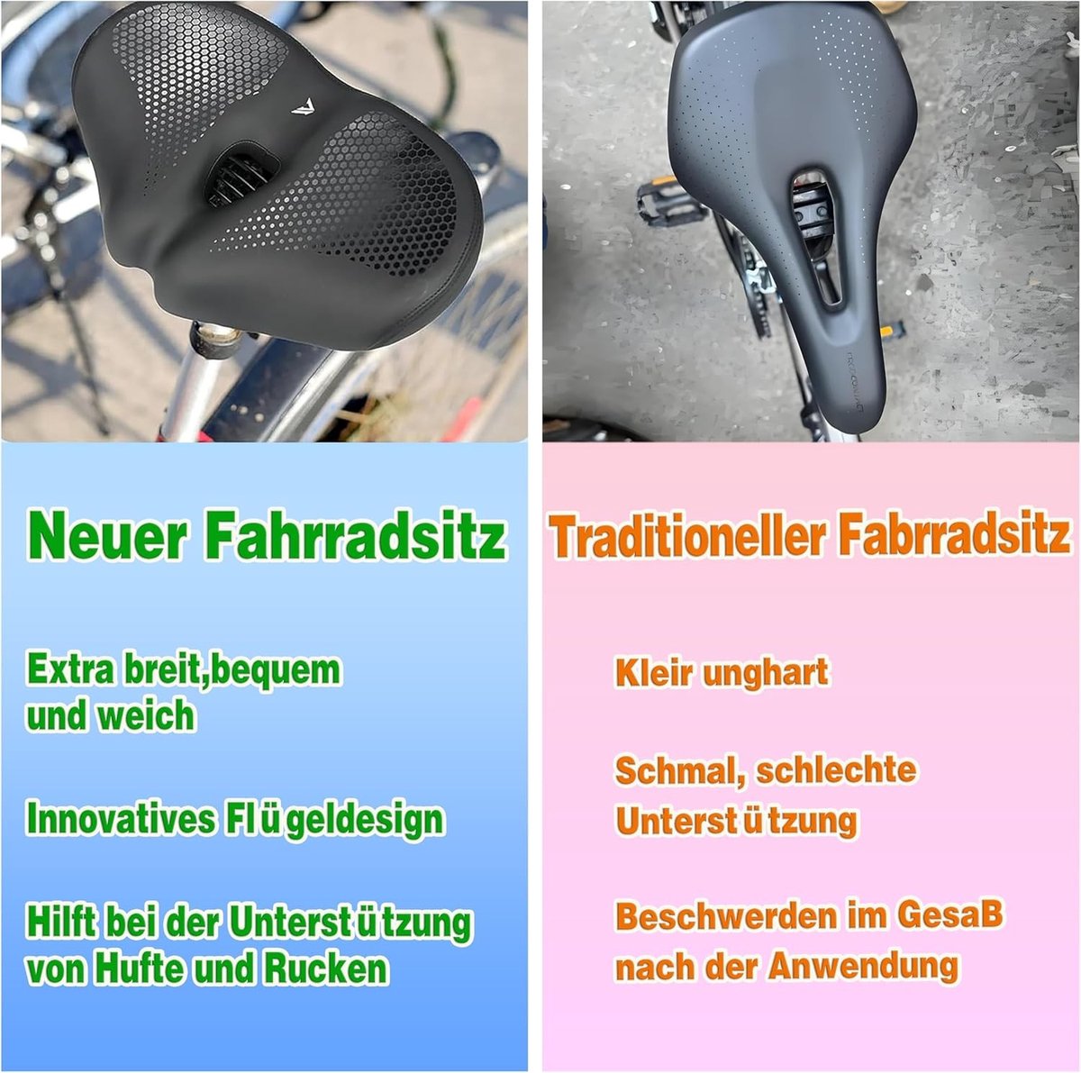 Oversized Fietszadel - Zwart - 32 x 19 x 12 cm - Ergonomisch en Waterdicht - Voor Dames en Heren