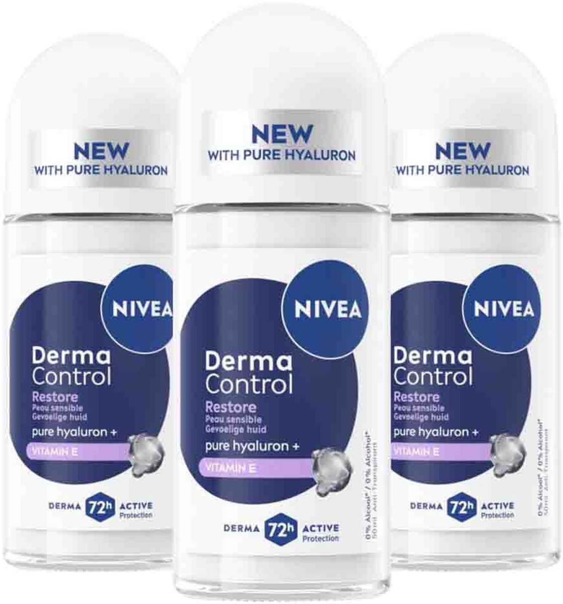 NIVEA Deodorant Roller Derma Control Restore - 3 x 50 ml - Voordeelverpakking