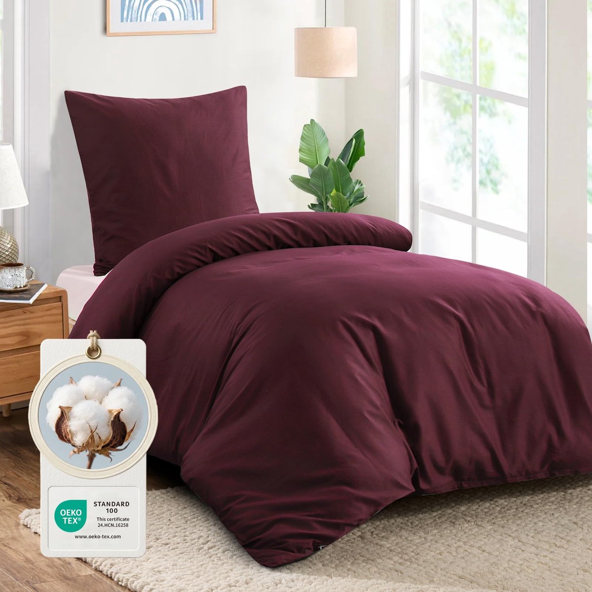 Aisbo Beddengoedset 140 x 200 cm in rood katoen met dekbedovertrek 140x200 cm met kussensloop 80 x 80 cm - ShopVlot