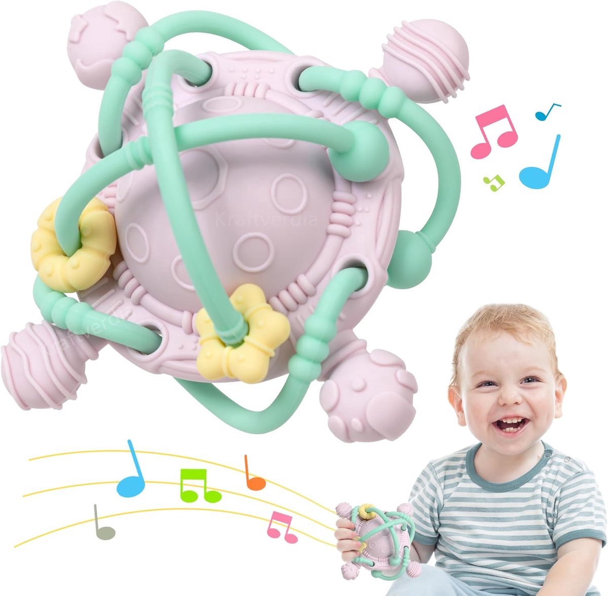 casalora - Bijtring Baby - Sensorisch speelgoed - Montessori Speelgoed - BPA-vrij - Grijp- en Bijtspeelgoed - Kraamcadeau - Babyshower Cadeau - Baby Speelgoed - Spelen en ontdekken - vanaf 3 maanden - Roze