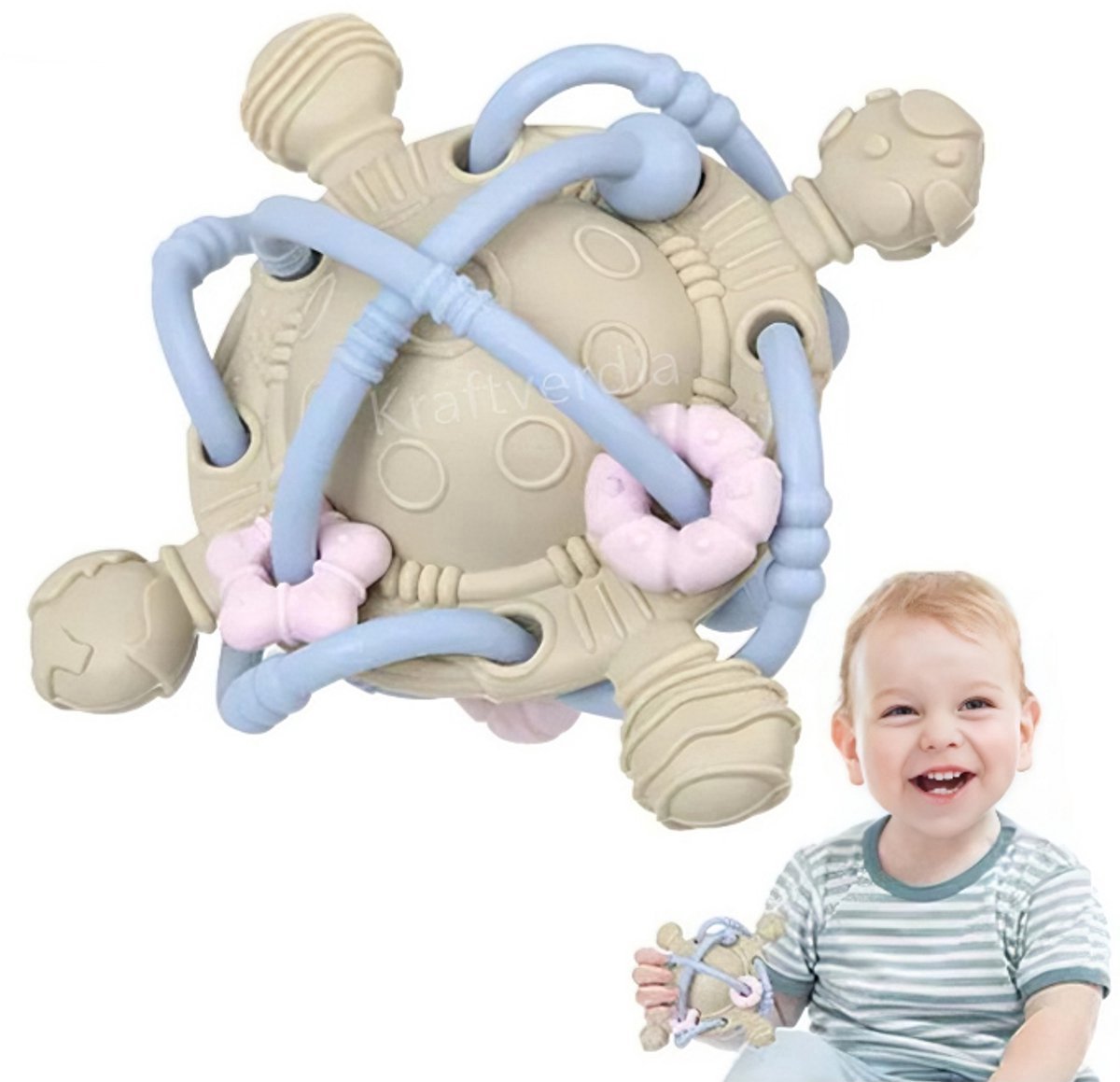 casalora - Bijtring Baby - Sensorisch speelgoed - Montessori Speelgoed - BPA-vrij - Grijp- en Bijtspeelgoed - Kraamcadeau - Babyshower Cadeau - Baby Speelgoed - Spelen en ontdekken - vanaf 3 maanden - Khaki
