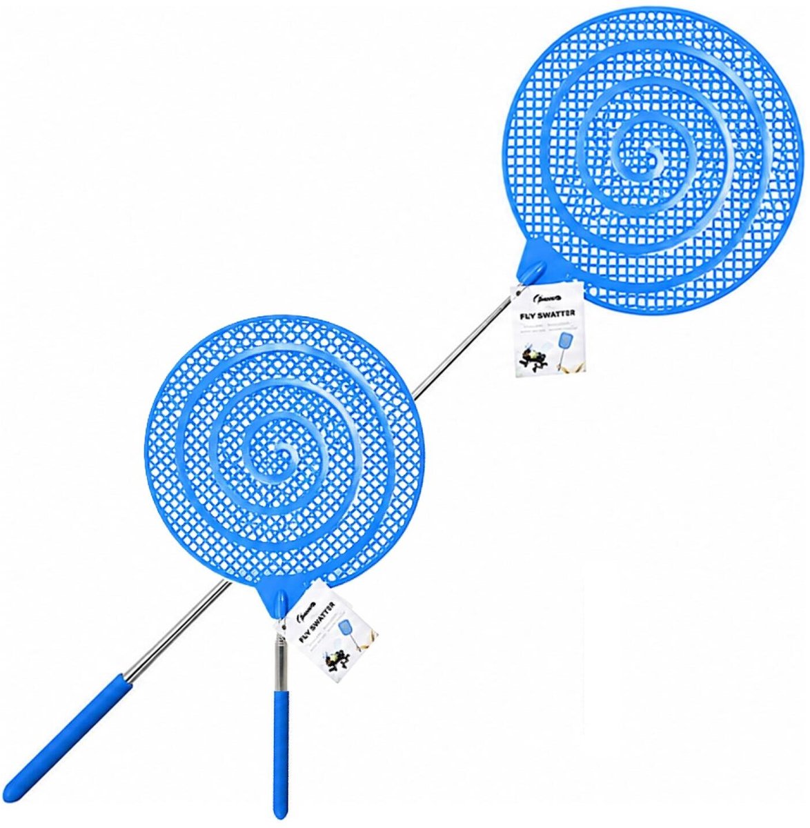 Concorde Vliegenmepper compact - 2x - Uitschuifbaar tot 60 cm - blauw - Insecten killer