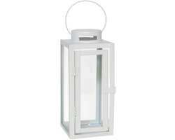 Ibergarden Ambiance Lantaarn / windlicht Mondello - wit - metaal - sfeerverlichting - 10 x 23 cm - voor binnen en buiten