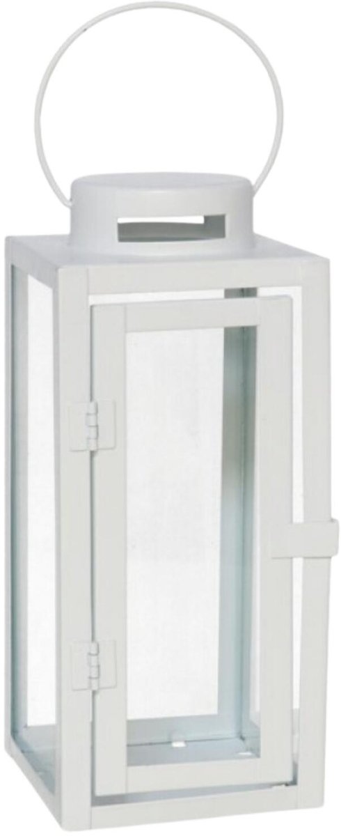 Ibergarden Ambiance Lantaarn / windlicht Mondello - wit - metaal - sfeerverlichting - 10 x 23 cm - voor binnen en buiten