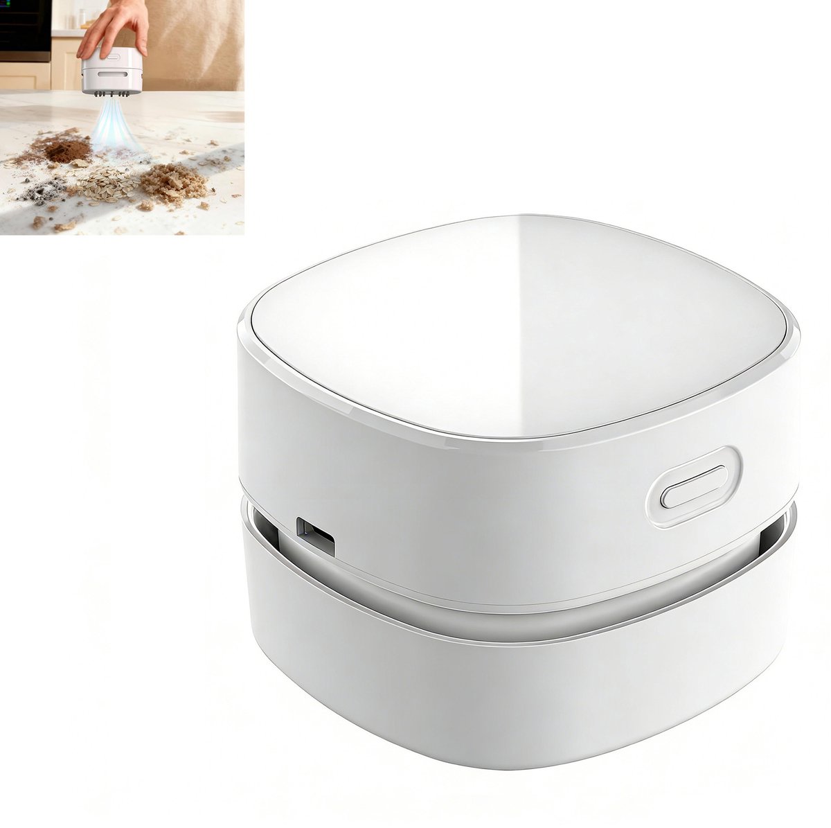 Mini Stofzuiger - Bureau stofzuiger - Tafel stofzuiger - Potlood kruimelzuiger - Oplaadbaar via Type‑C - Eenvoudig te legen opvangbak - Acryl - 7,9×7,9×6 Cm - Geschikt voor bureau, toetsenbordreiniging, autointérieur, dagelijks schoonmaken - Wit