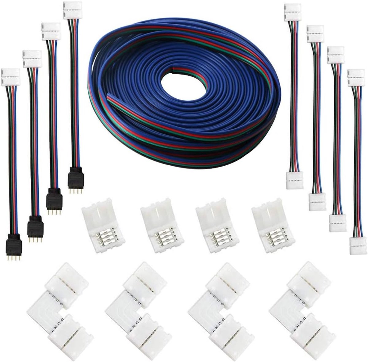 RUNCCI-YUN 4-pin RGB LED Strip verlengkabel (5 m), LED Strips connector kits met 4 strip jumpers, L-vormige - ShopVlot