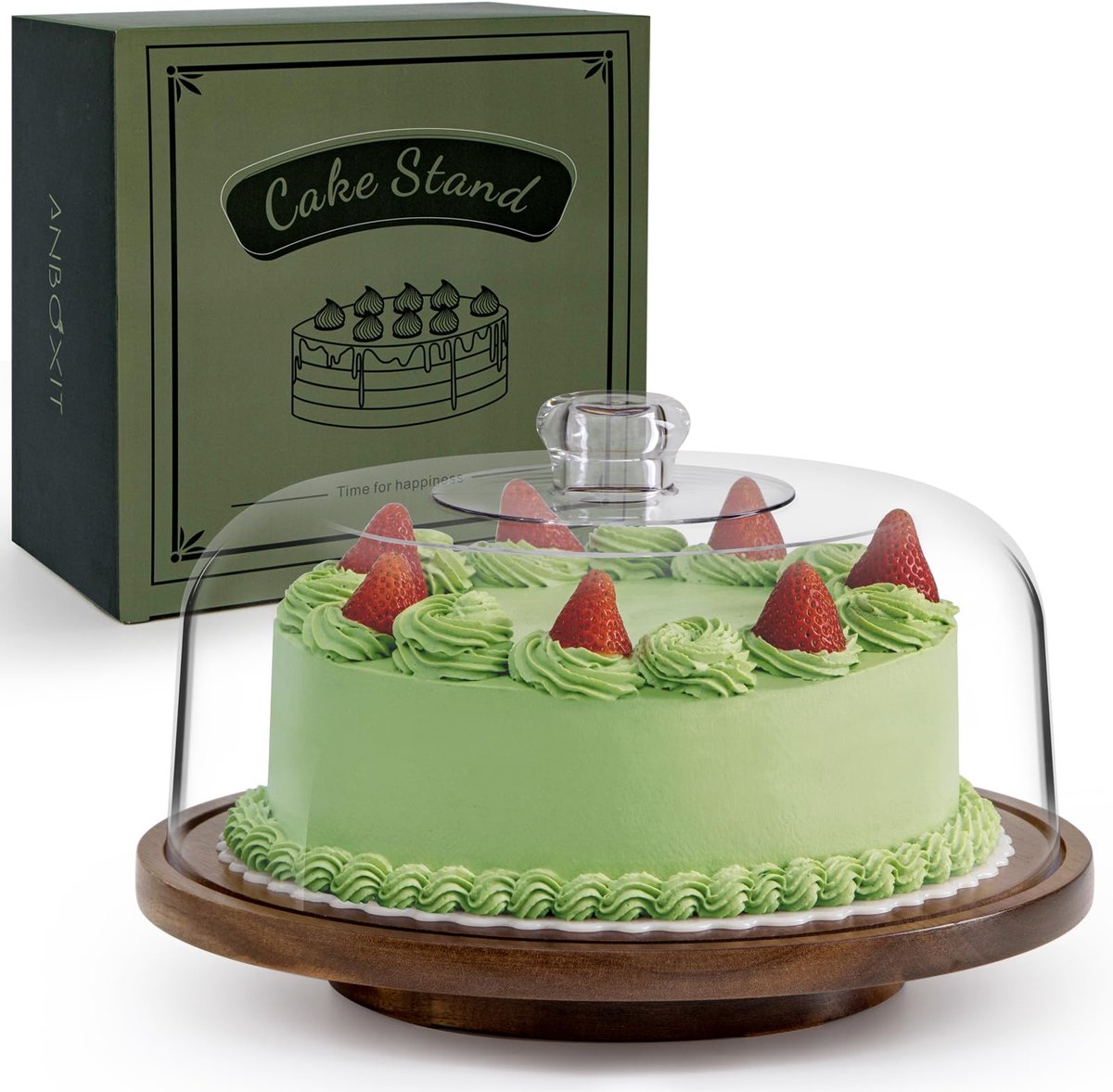 Famanu – Taartstandaard met koepeldeksel, draaibaar acaciahouten taartplateau met acryl koepel, perfect voor taartpresentatie