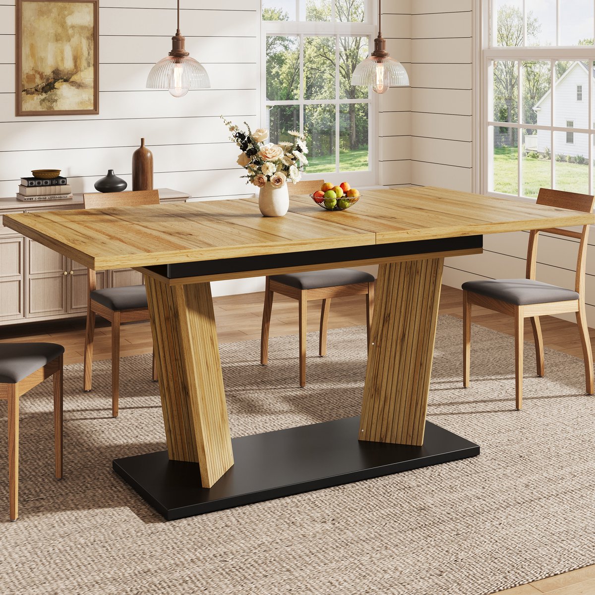 FloraGrace Eettafel - Uitschuifbaar Met Verstelbare Antislipvoeten - Modern Voor Eetkamer En Keuken - MDF En Metaal - Eikenkleur - 120 Tot 160 X 80 X 76 Cm