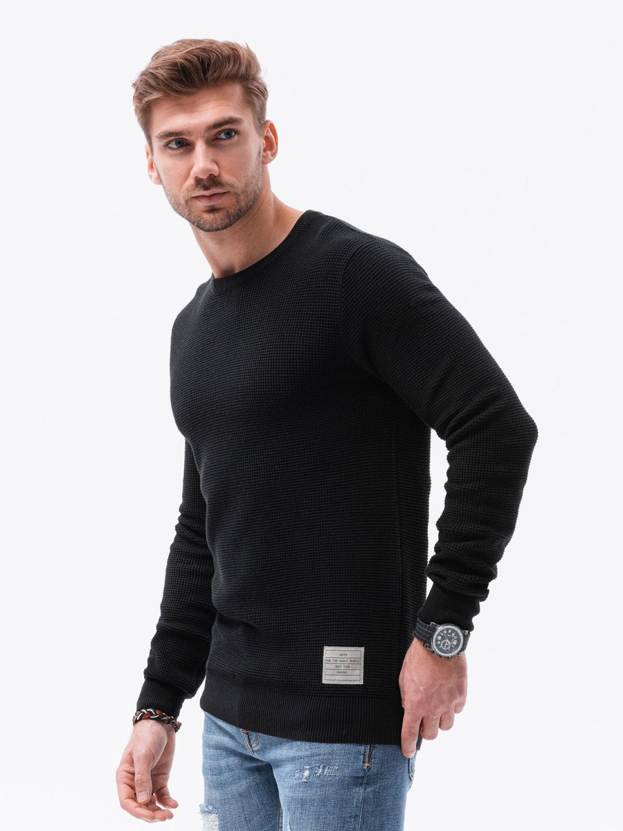 Edoti - Heren Sweater - Zwart - Klassiek - Ronde Hals