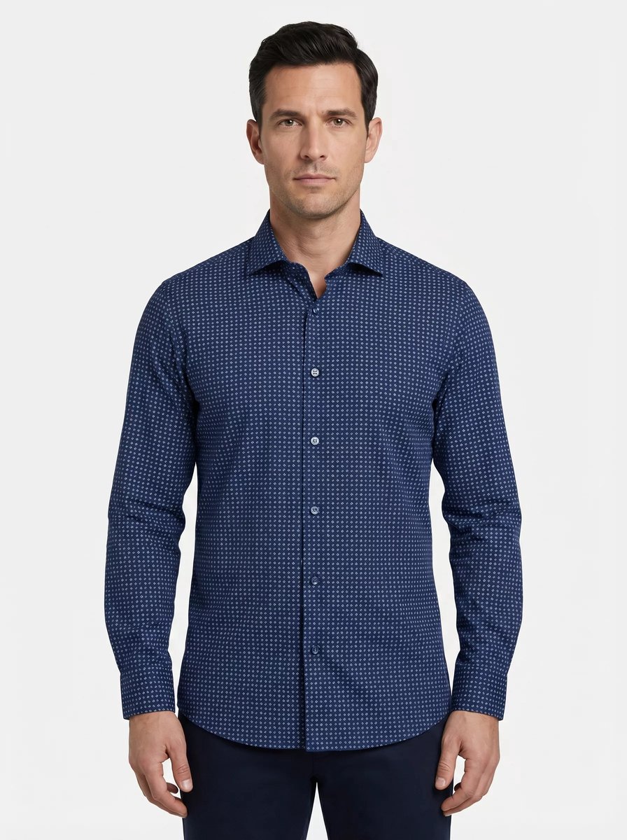 Napoli Uomo - Overhemd Heren - Blauw - Print - Italianstyle