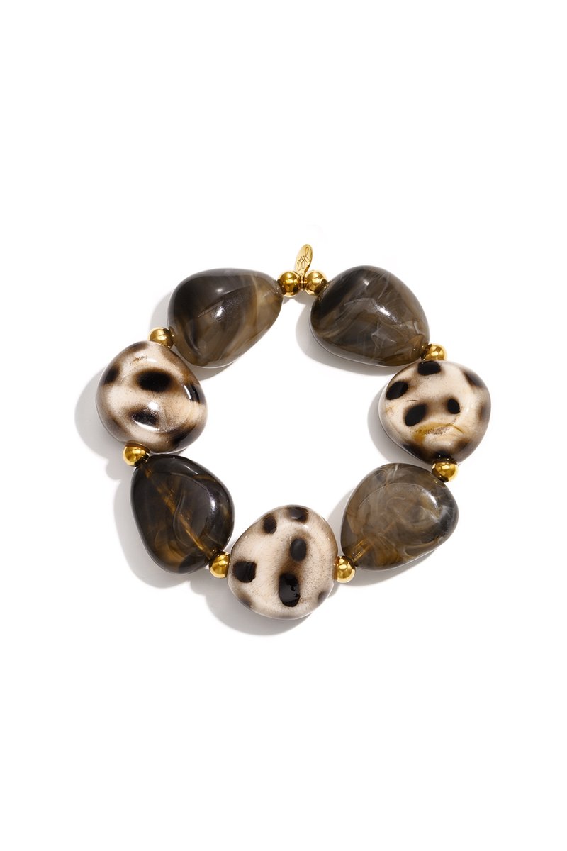 Bijoutheek Armband (Sieraad) Elastisch Kralen Panter Grof Bruin
