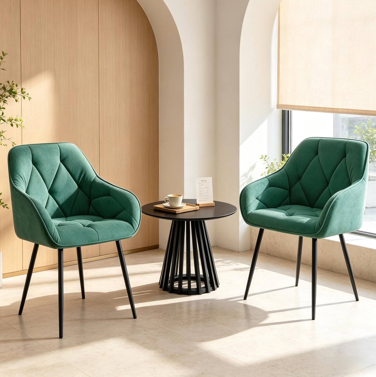 OKWISH Eetkamerstoel – Ergonomisch Met Armleuningen – Set Van 2 – Velvet En Metaal – Modern – Turquoise – Voor Eetkamer En Woonkamer