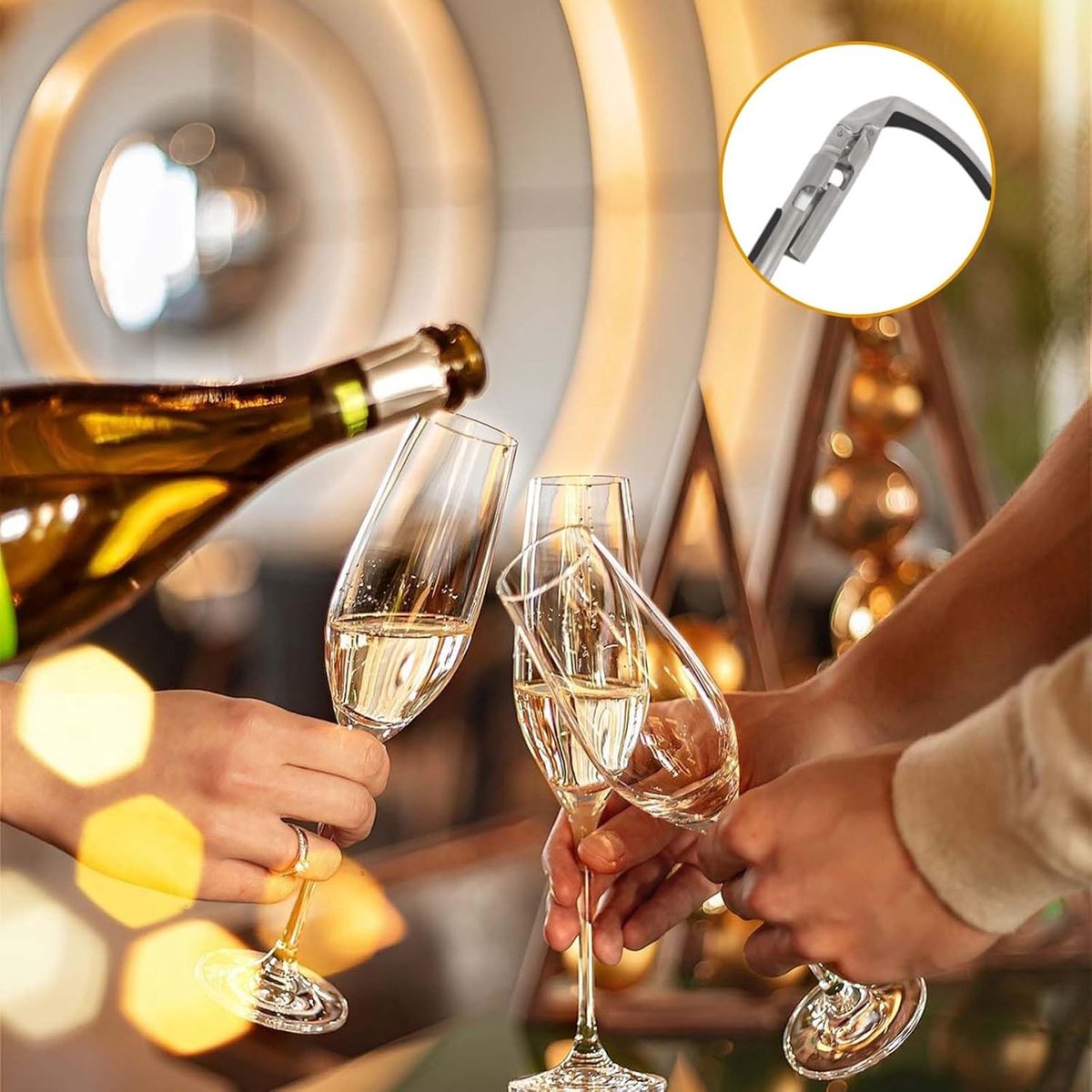 Champagneflesopener - Zilver - 14 x 7 x 3.4 cm - Duurzame Aluminiumlegering - Voor Familiebijeenkomsten en Feesten