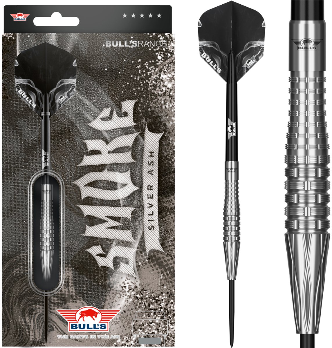 Bull's Smoke Silver Ash Steeltip Dartpijlen 90% Tungsten - Tapered Barrel - Ring Grip