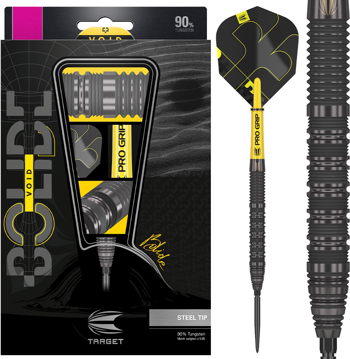 Target Darts Bolide Void Steel Tip Dartpijlen 24G - 90% Tungsten Barrel met Swiss Point Technologie - Barrel 01 Design met Pro Grip Shafts en Pro Ultra Flights