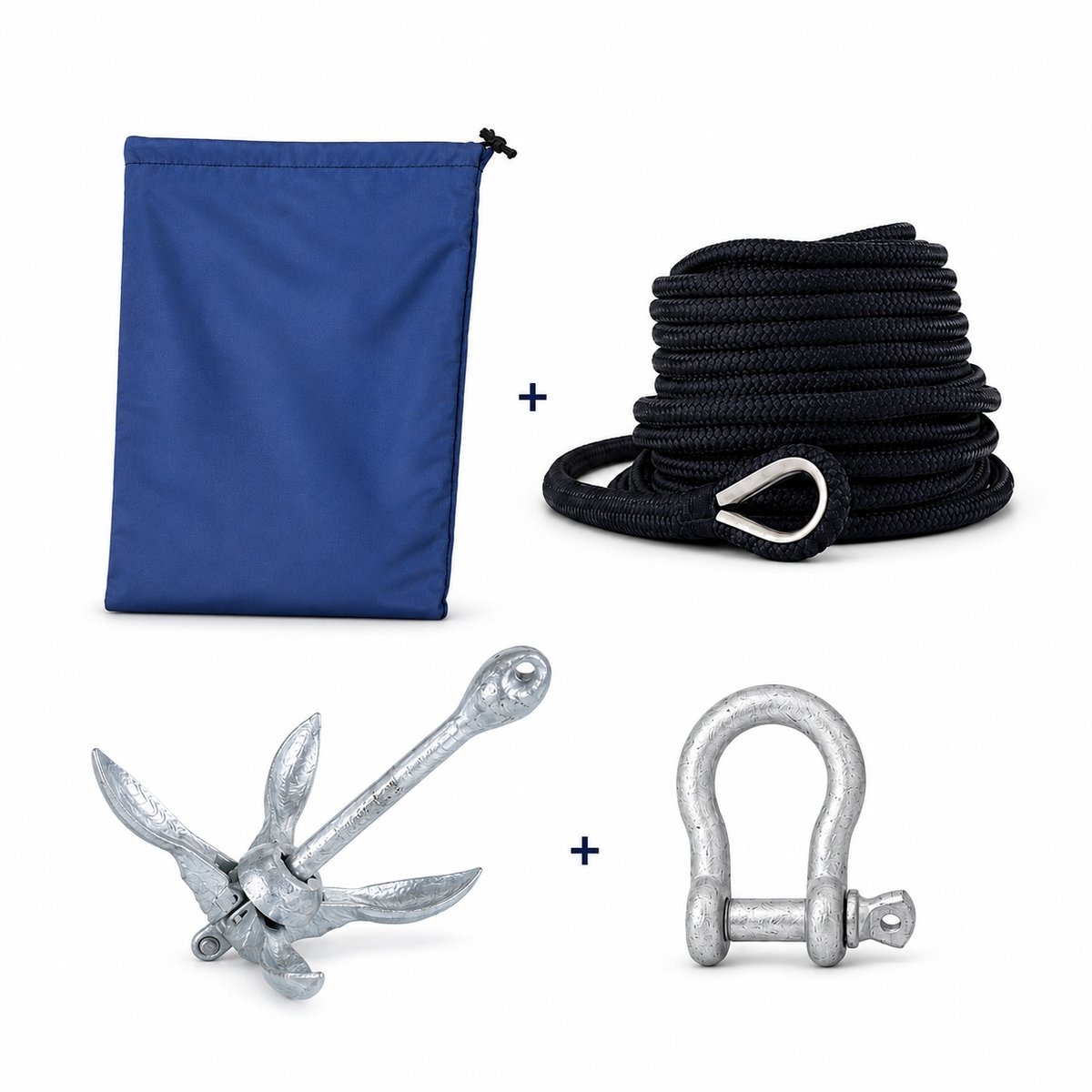Paraplu Anker Set 0,7 kg - Ankerlijn 10 mm x 15 m - Beschermhoes - Harpsluiting 8 mm