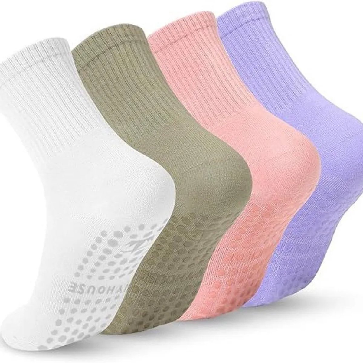 Casalora Sokken Dames Antislip 4-Pack – Damessokken – 4 Paar Kleurrijk Noppen Design – Eén Maat – Huissokken Dames anti Slip – Gripsokken voor Yoga Pilates Ballerina Ballet