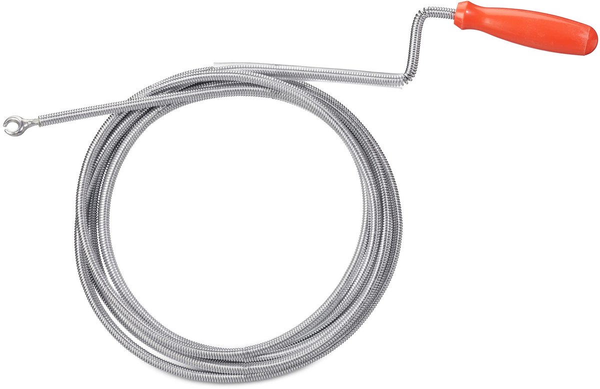 Famanu – Ontstoppingsveer met klauw, mechanische rioolveer voor WC, douche en wastafel, 6 mm x 3 m, zilver