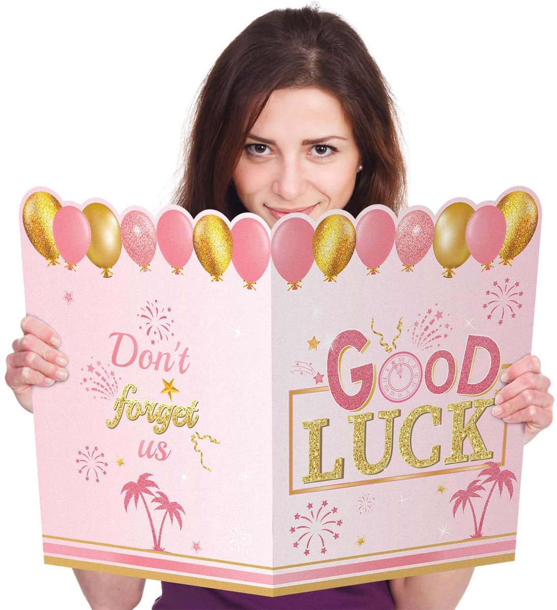 Dailygoods - Grote Pensioenkaart, 55,5x36cm Afscheidsgroetkaart met Envelop Kaart met Decoraties voor een Gelukkig Pensioenfeest Jumbo Gepensioneerde Gastenboekkaart voor Collega's Vrienden (Roze Goud)