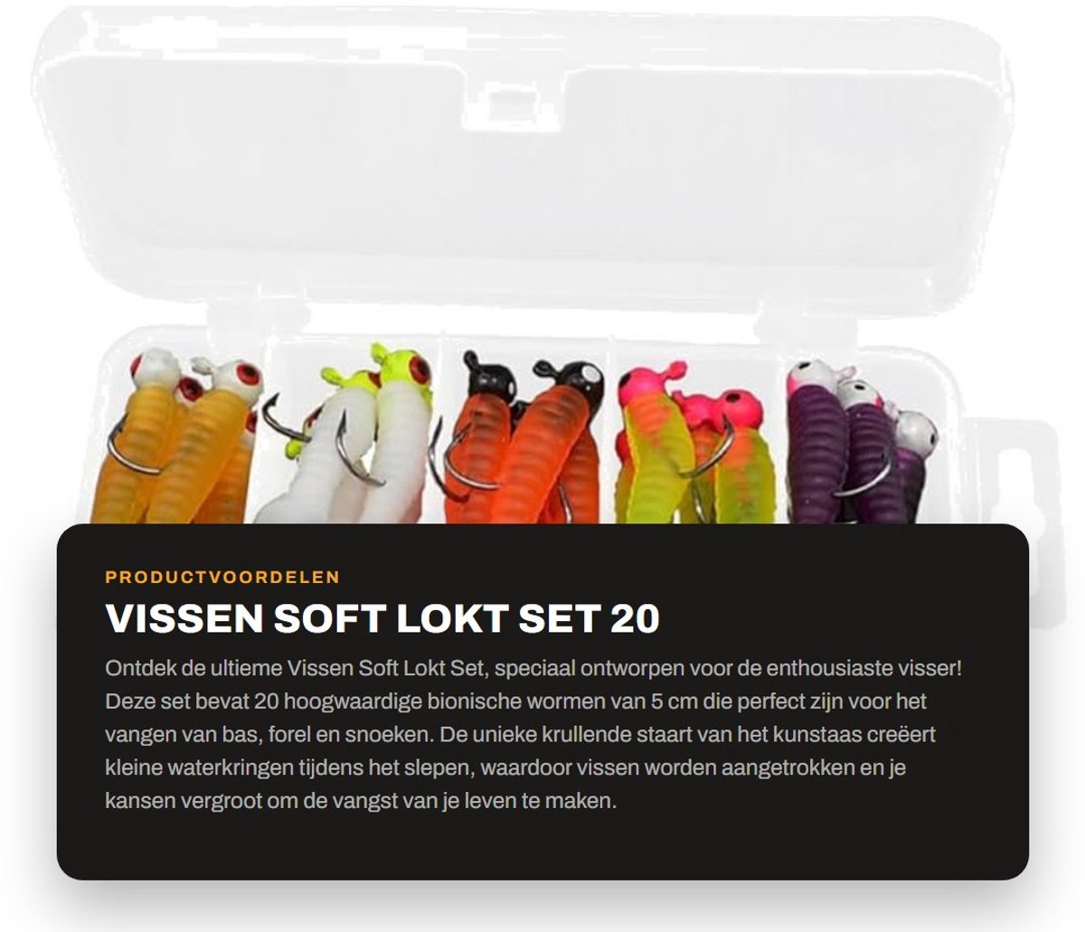 Dailygoods- Visgerei Zachte Plastic Kunstaas Set 5 cm - Jig Heads - Bionische Wormen - 20 Pack - Aantrekkelijk voor Snoek/Baars