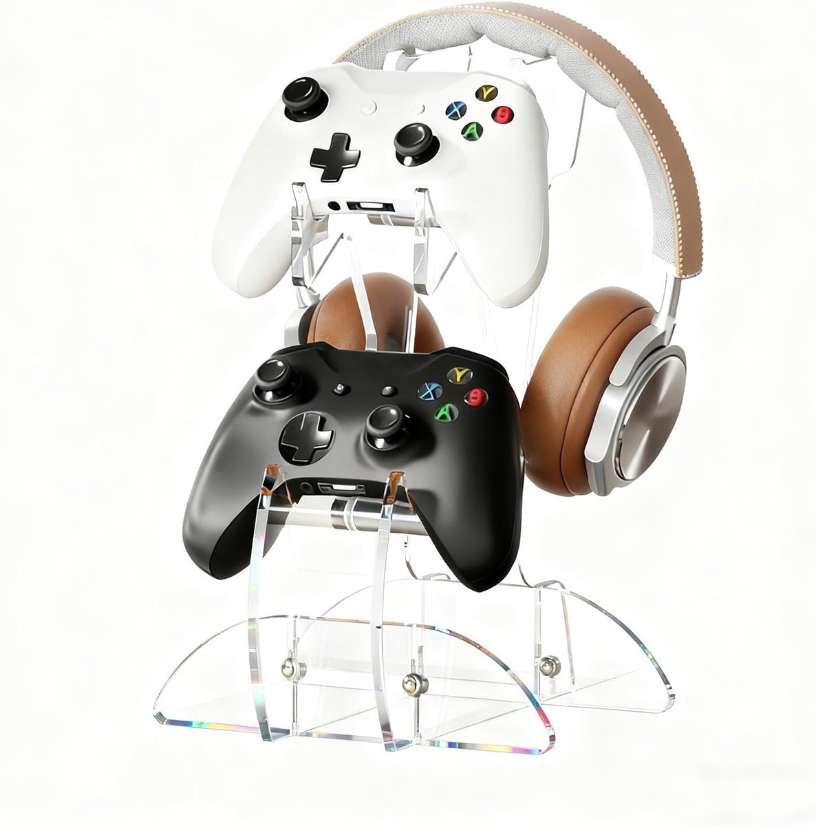 Thijox - Headset standaard en controllerhouder - Ergonomisch acryl, antislip design voor gaming en kantoor - Transparant - 15,8 x 15,1 x 23 cm