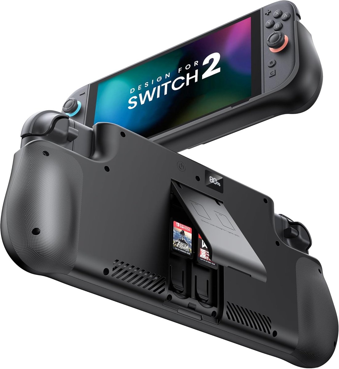 Thijox - Batterij Case voor Nintendo Switch 2 (2025) - 10000 mAh PD/QC Snellaadcase met LED-Display, USB-C Poorten, 2 Spelkaartslots en Standaard voor
