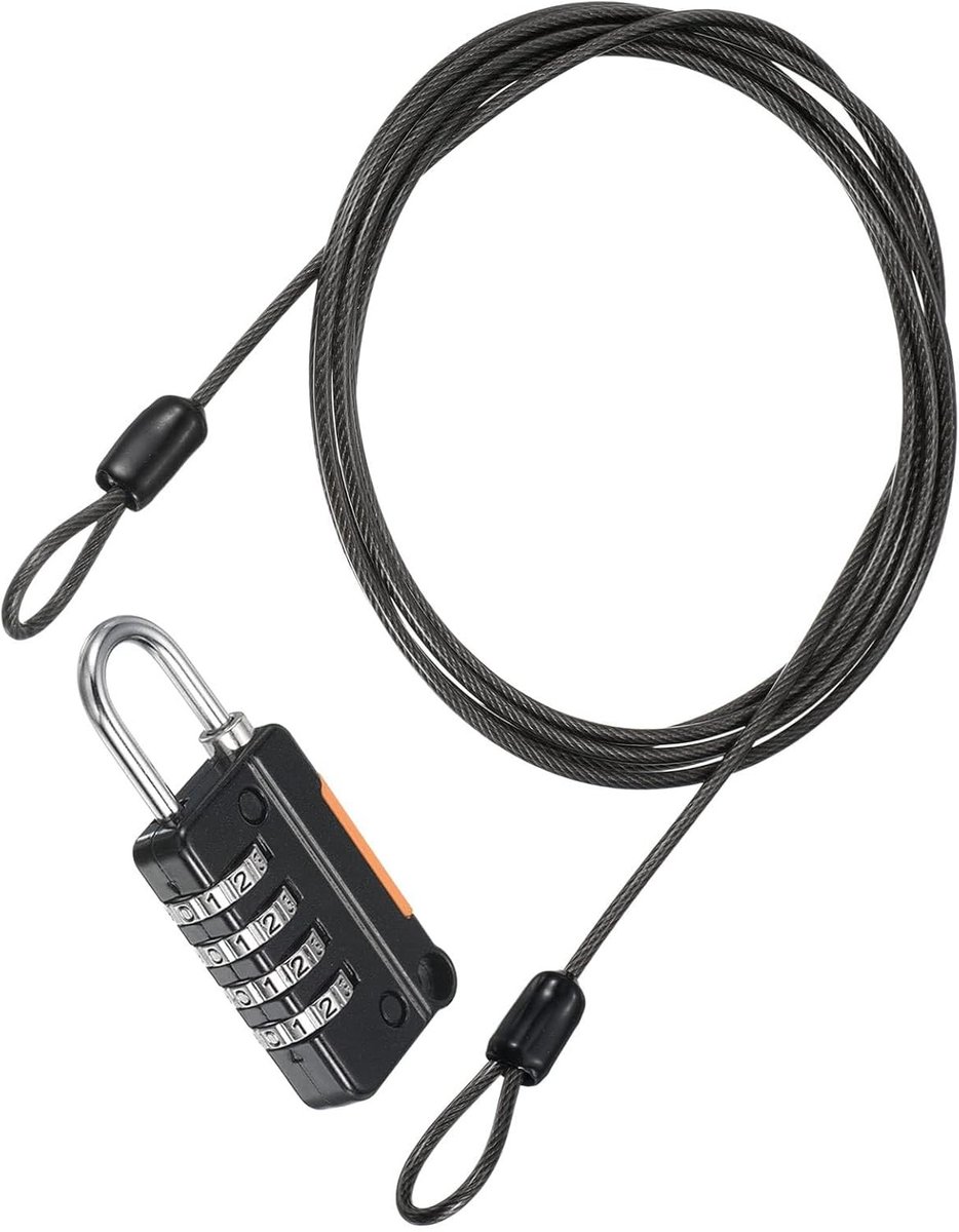 Veilige Stalen Kabel met 4-cijferige Combinatielock, 2 Meter Coating, Flexibele Beveiligingskabel voor Bagage, Outdoor en Reisgebruik