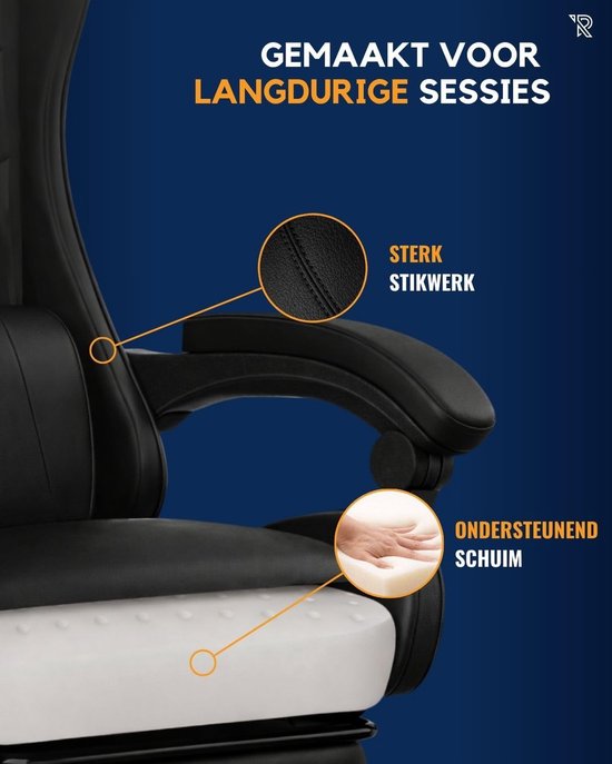 Thijox - Gamestoel Gaming Chair PC Stoel met 1D Armleuning, Verstelbare Rugleuning 90°-135°, Inclusief Rug- en Nekkussen, Zwart van thijox — afbeelding 4