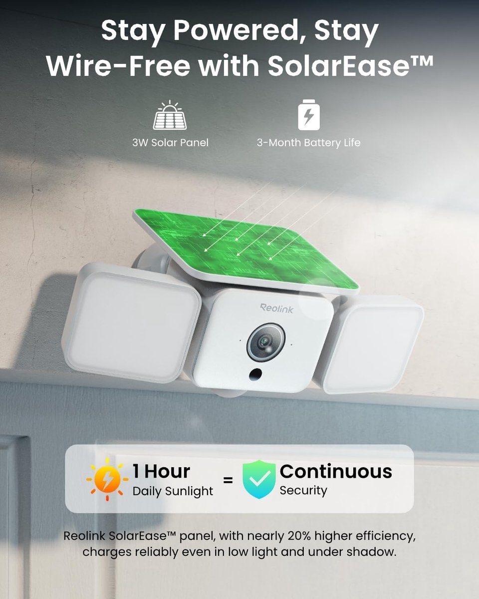 SnelShoppen - Reolink Solar Floodlight Camera Draadloos met Dubbele Spots, 2K Beveiligingscamera Buiten, 150° Kijkhoek, 1000lm Licht, AI Bewegingsdete