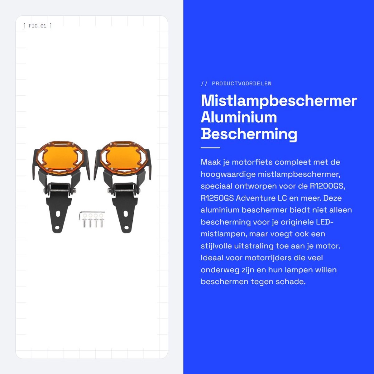 Dailygoods - Mistlampbeschermer - Aluminium - Bescherming voor motorfiets - Oranje - LED-mistlampafdekking - Geschikt voor R1200GS/R1250GS Adventure L...