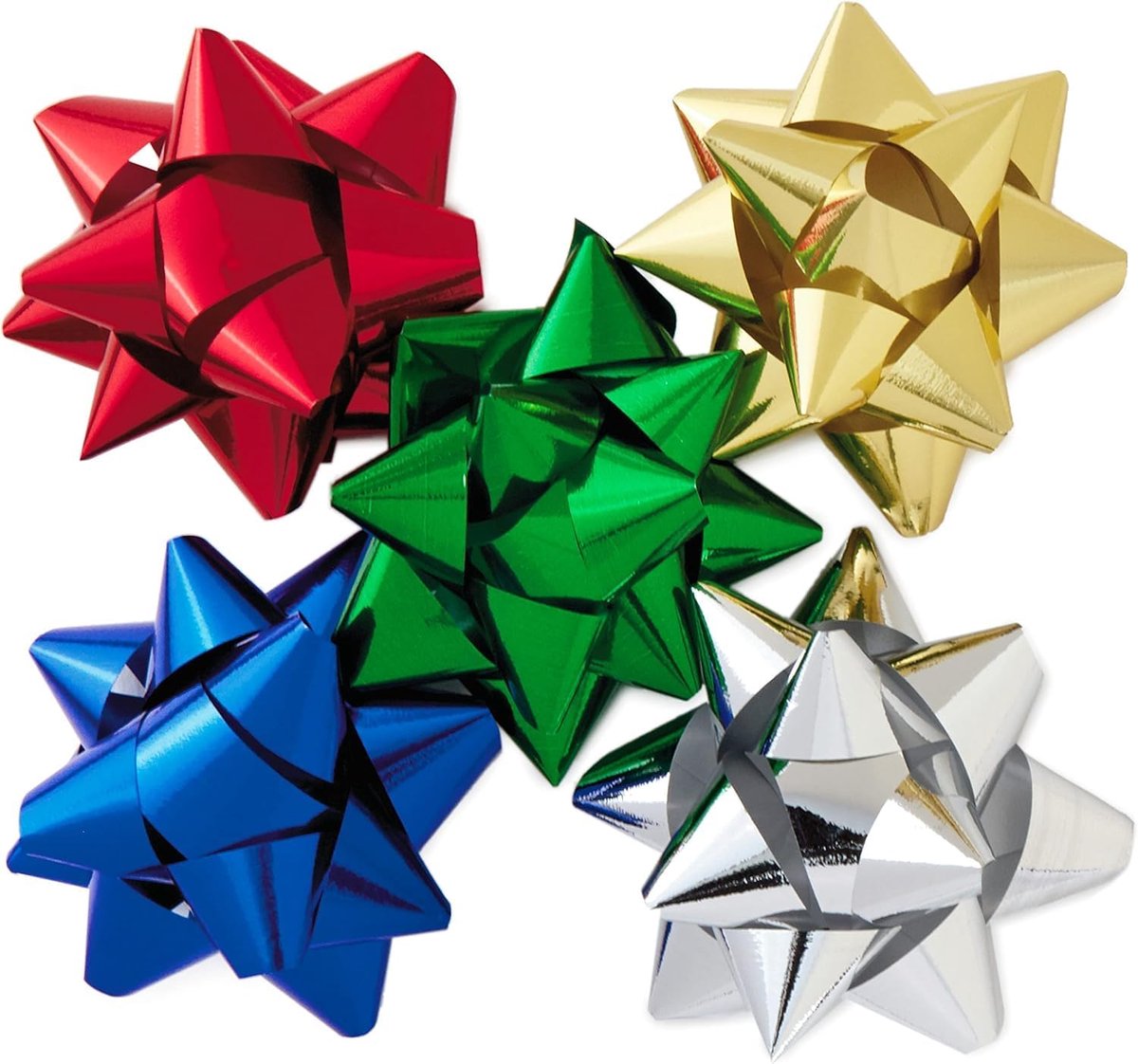 Thijox - 50 Stks 1,9 Inch Metallic Kerst Strikken - Decoratieve Cadeau Strikken in Goud, Zilver, Blauw, Rood - Zelfklevende Satijnen Bogen voor Gift W