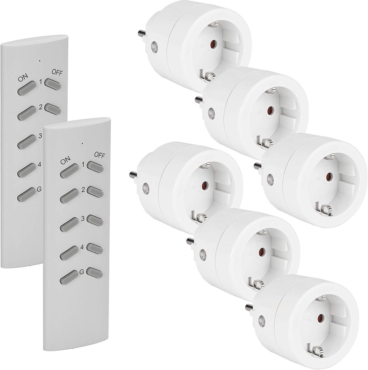 Thijox - Draadloze Stopcontact Schakelaars Set van 6 met 2 Afstandsbedieningen | 3680W Programmeerbare Stekker voor Binnengebruik, Handig voor Tuin, K