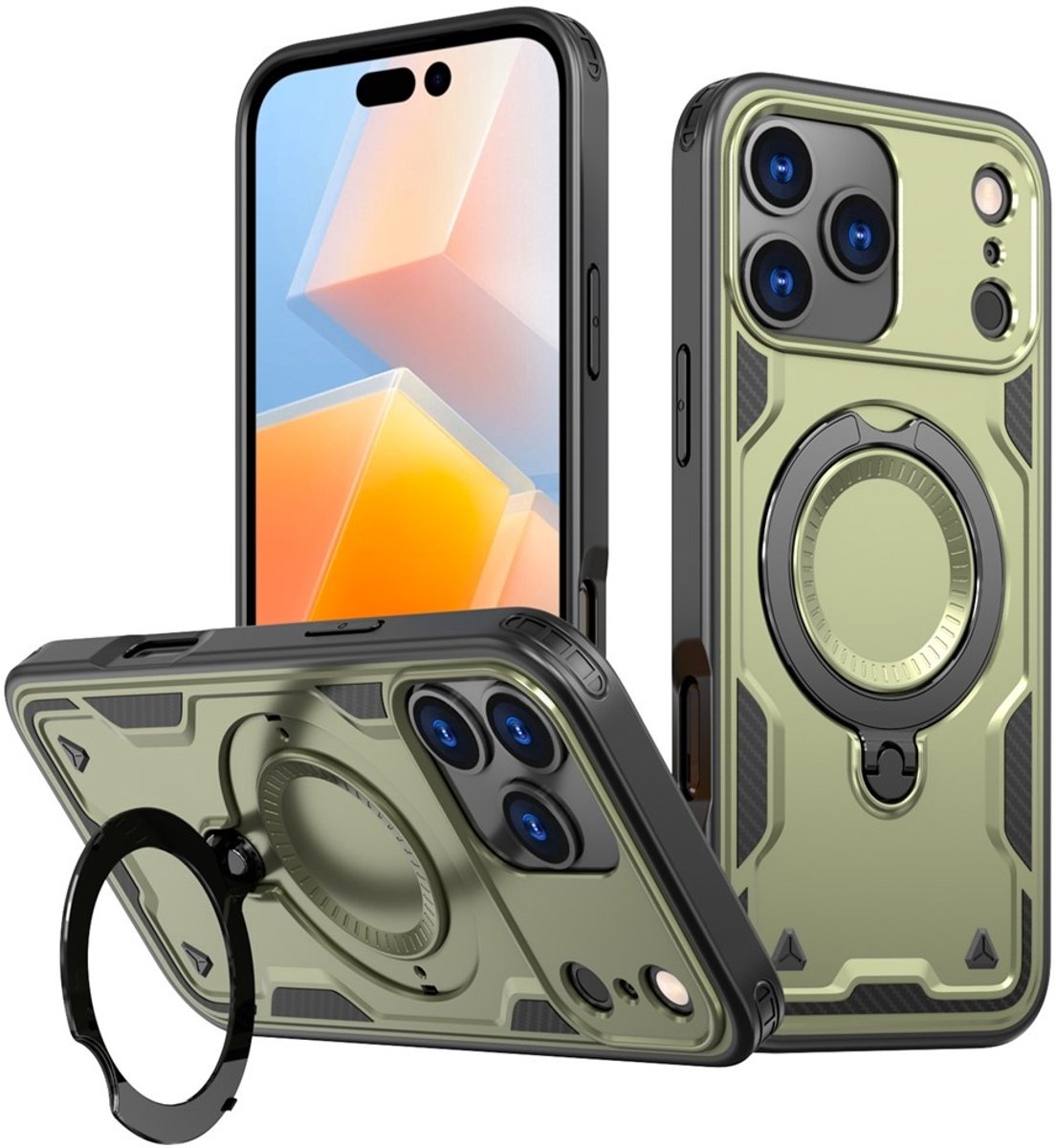Coverup Hoesje - Geschikt voor iPhone 17 Pro Max Hoesje - Coverup Armor Back Cover met MagSafe Compatible Kickstand - Groen