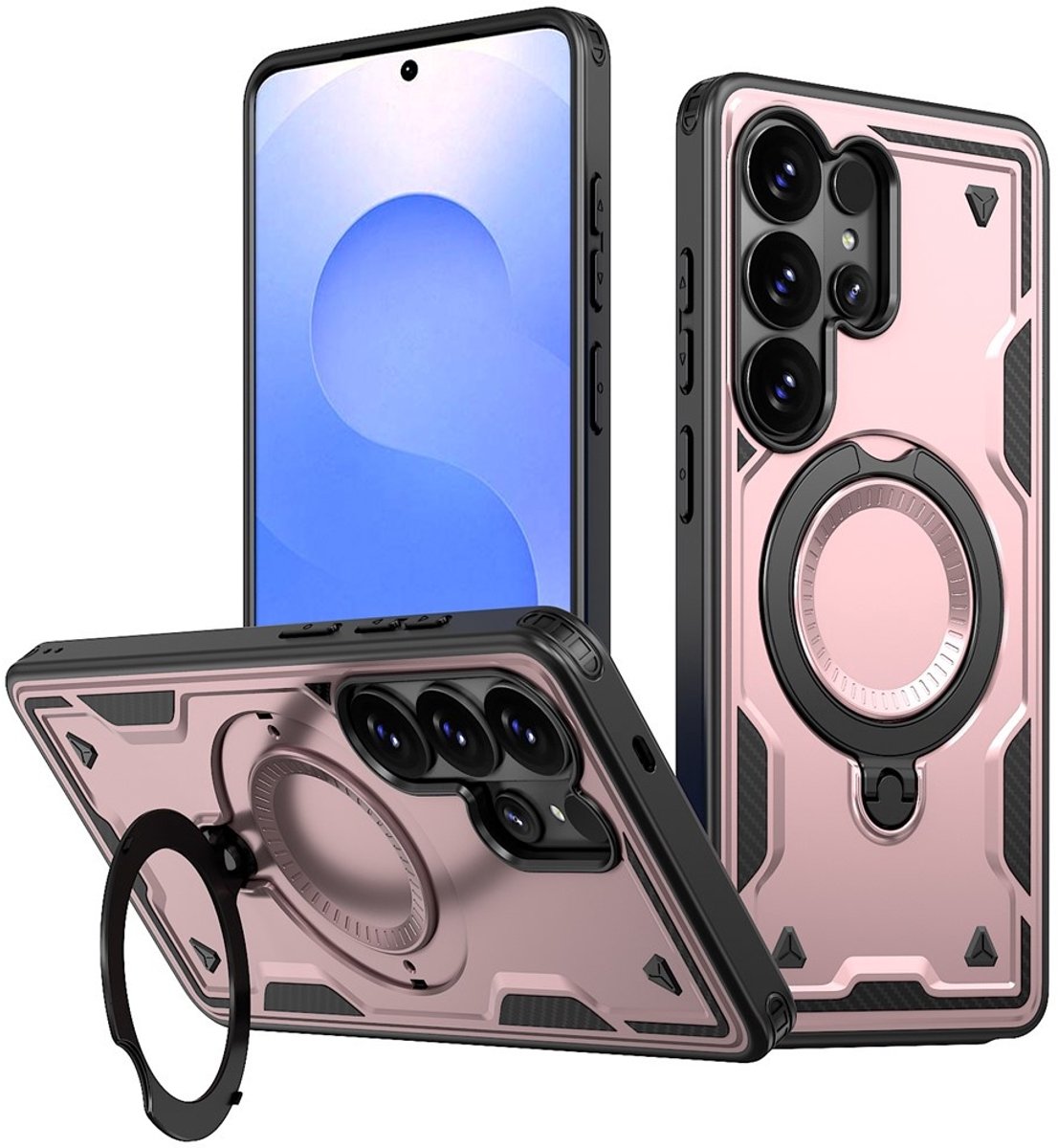 Coverup Hoesje - Geschikt voor Samsung Galaxy S26 Ultra Hoesje - Coverup Armor Back Cover met MagSafe Compatible Kickstand - Rose Gold