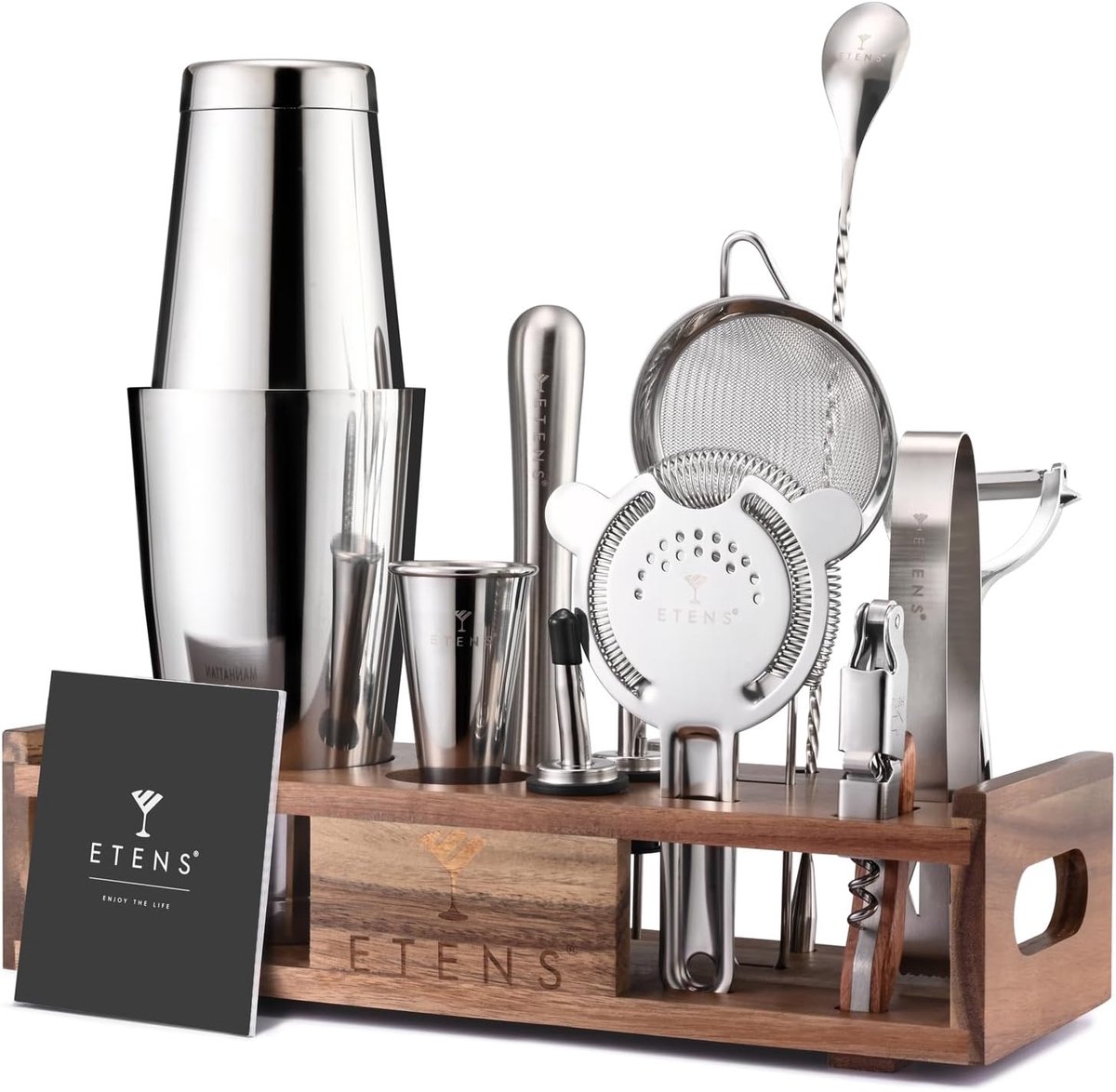 Thijox - Etens Mixology Barman Kit Bar Tool Set | Professionele Cocktailset met Boston Shaker en Stand | Roestvrij Stalen Bartending Accessoires voor