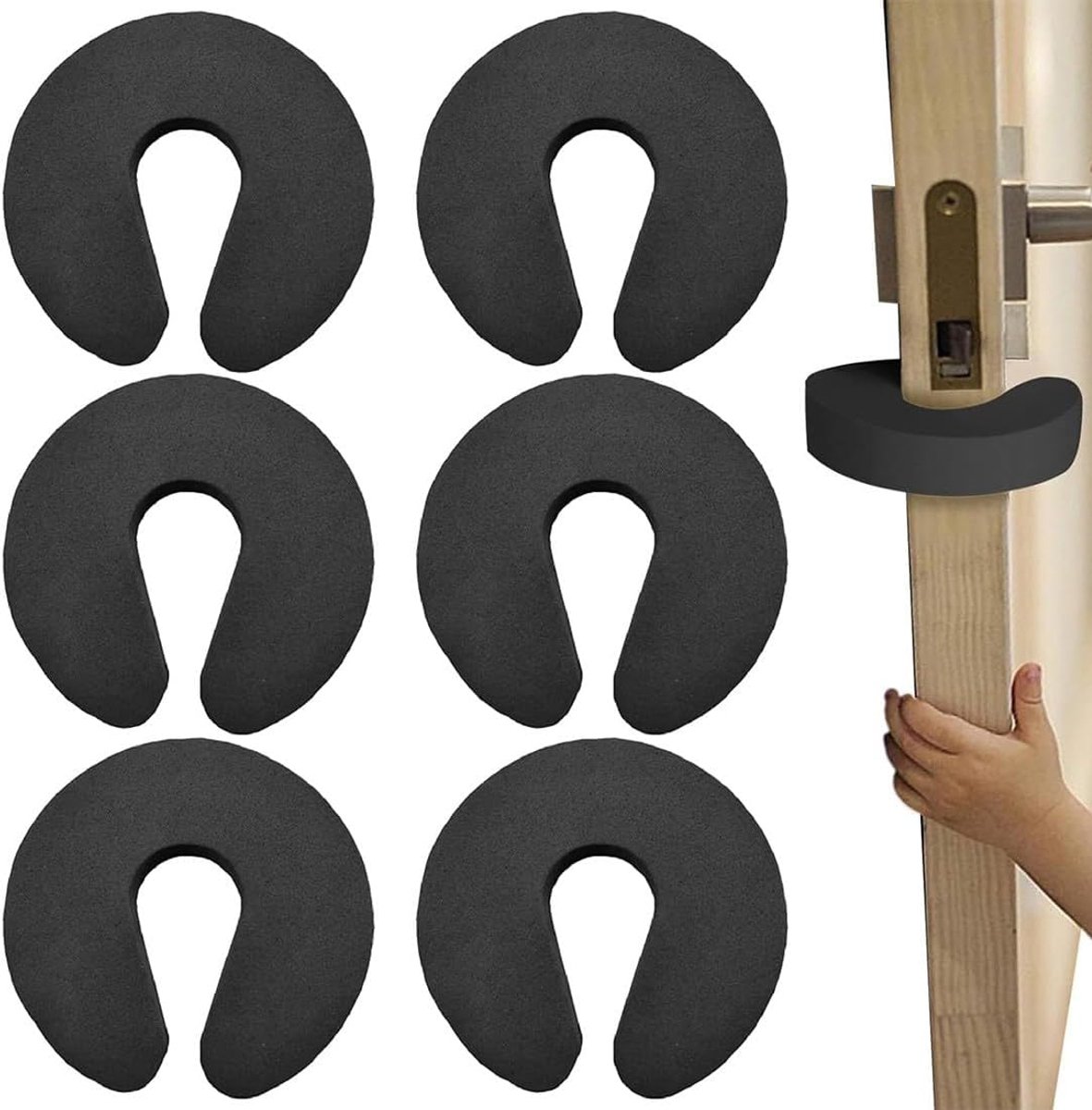 Thijox - 6 Stuks Deurstoppers voor Kinderen - Schuimstof Kinderbeveiliging - Vingerschuim Deurstoppers - Zwart - Veiligheid voor Baby's en Peuters