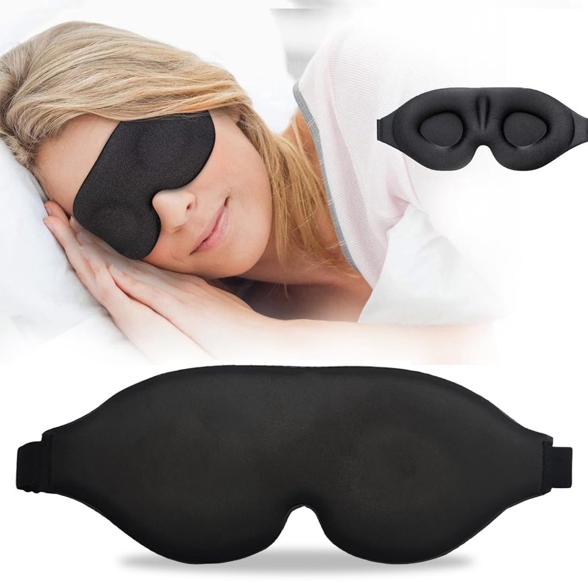 Dailygoods- Slaapmasker 100% lichtbestendig - Oogmasker voor reizen - Zacht 3D ontwerp - Ultralicht en zijdeachtig - Dubbellaags en neusopeningstechnologie - Volledige duisternis