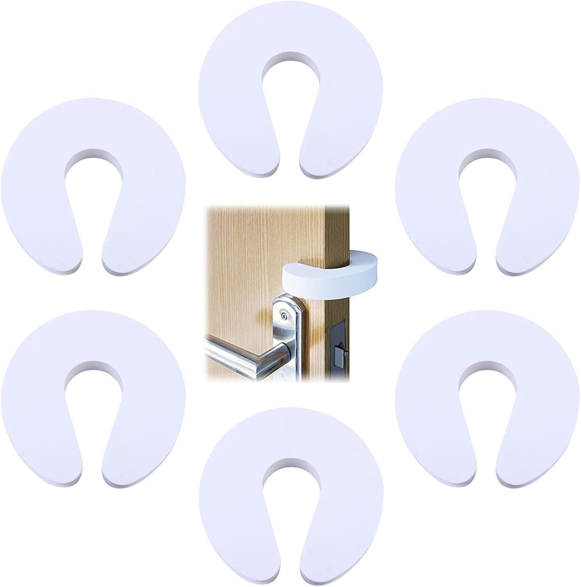 Thijox - Deurstopper voor baby's, Schuimrubberen Deurstopper, Anti-Klemmen, 6 Stuks, Wit, Ideaal voor Kinderen en Huisdieren, Tochtbescherming, Veilig