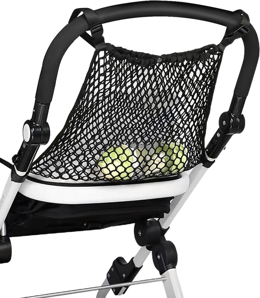 Thijox - Zwarte Nettas voor Kinderwagen - Universeel Boodschappennet - Organizer voor Kinderwagen - Hoogwaardig Polyester - 45x35 cm - Ideaal voor Kin