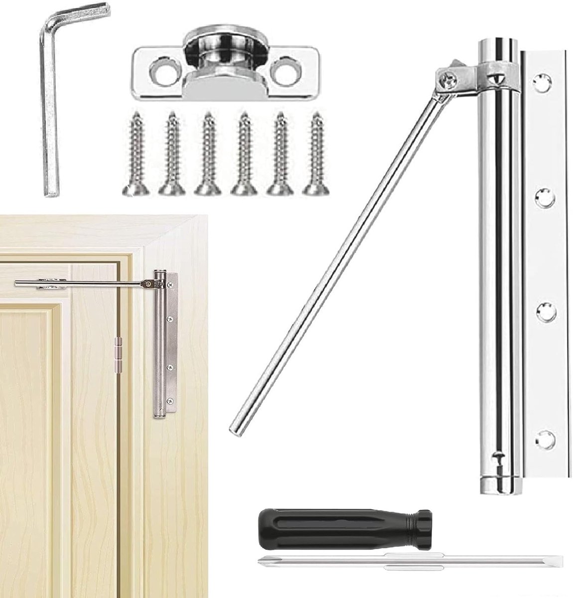 SnelShoppen - Automatische Deur Sluiter RVS - Instelbare Deur Protector met Schroevendraaier - Geluidsloos voor Binnen/Buiten Deuren en Tuinpoorten (Z