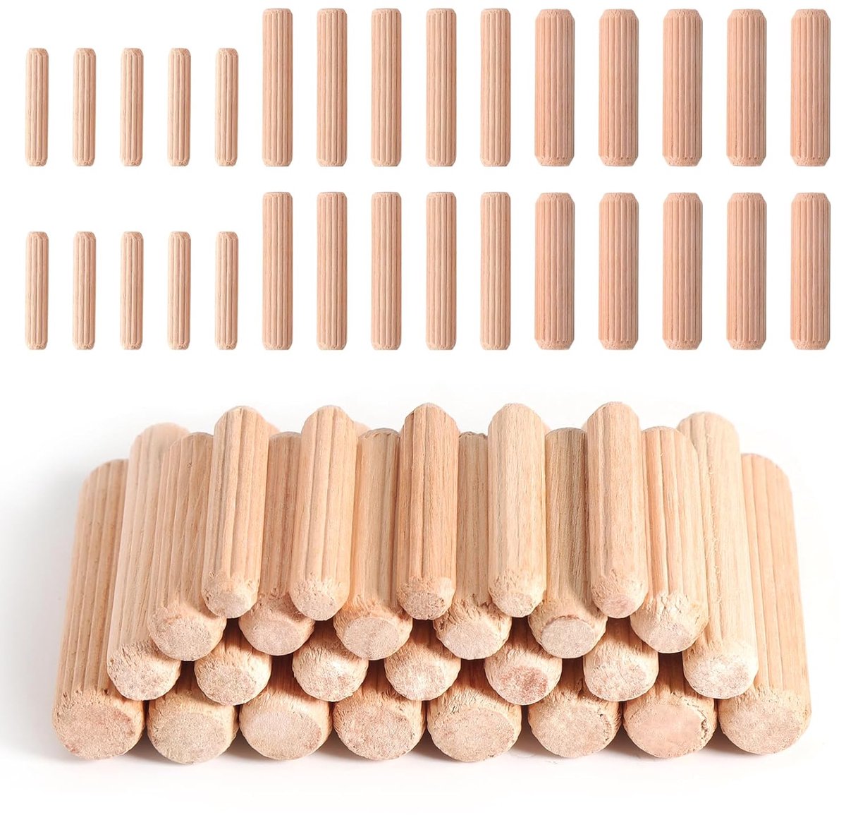 SnelShoppen - 650 Pcs Plug Pins 6x30/8x40/10x40mm, Bevestigingspennen met Groeven, Houten Dowel voor Meubels, Klussen, Creatief Werk