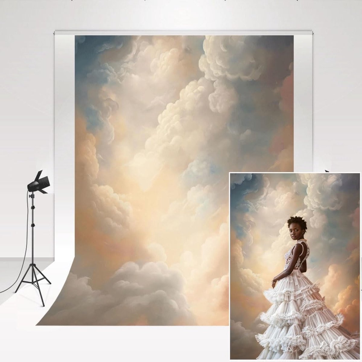 Dailygoods- Fotografie Achtergrond 1,5 x 2,2 m - Abstracte Wolken - Decoratieve Achtergrond - Portret Achtergrond - Professionele Fotografie - Microvezel Materiaal - Achtergronddoek