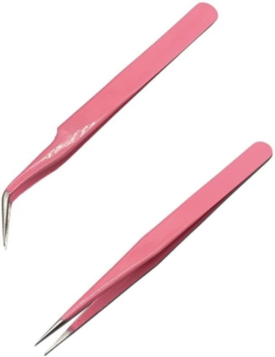 Thijox - Wimperpincet Set van 2 - Roestvrijstalen Pincetten met Rechte en Curve Tips - Professionele Precision Wimpertangen voor Wimperextensies - Per