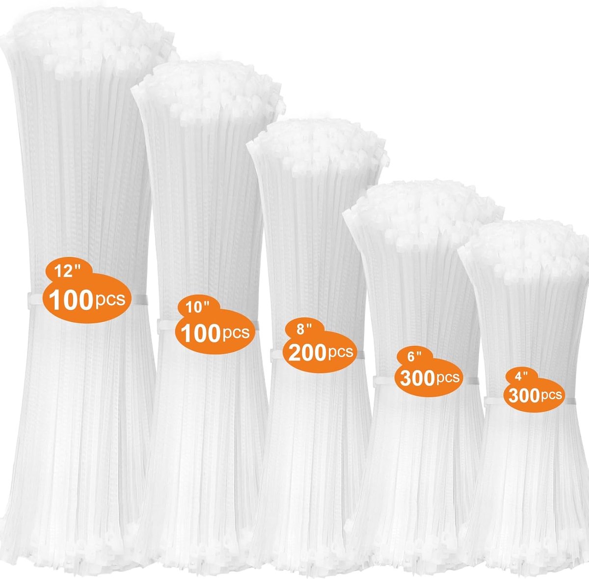 Thijox - Kabelbinder-set 1000 stuks - UV-bestendig, chemisch bestendig - Sterke zelfborgende kabelbinders 100-300 mm - Wit voor tuin, klusprojecten, e