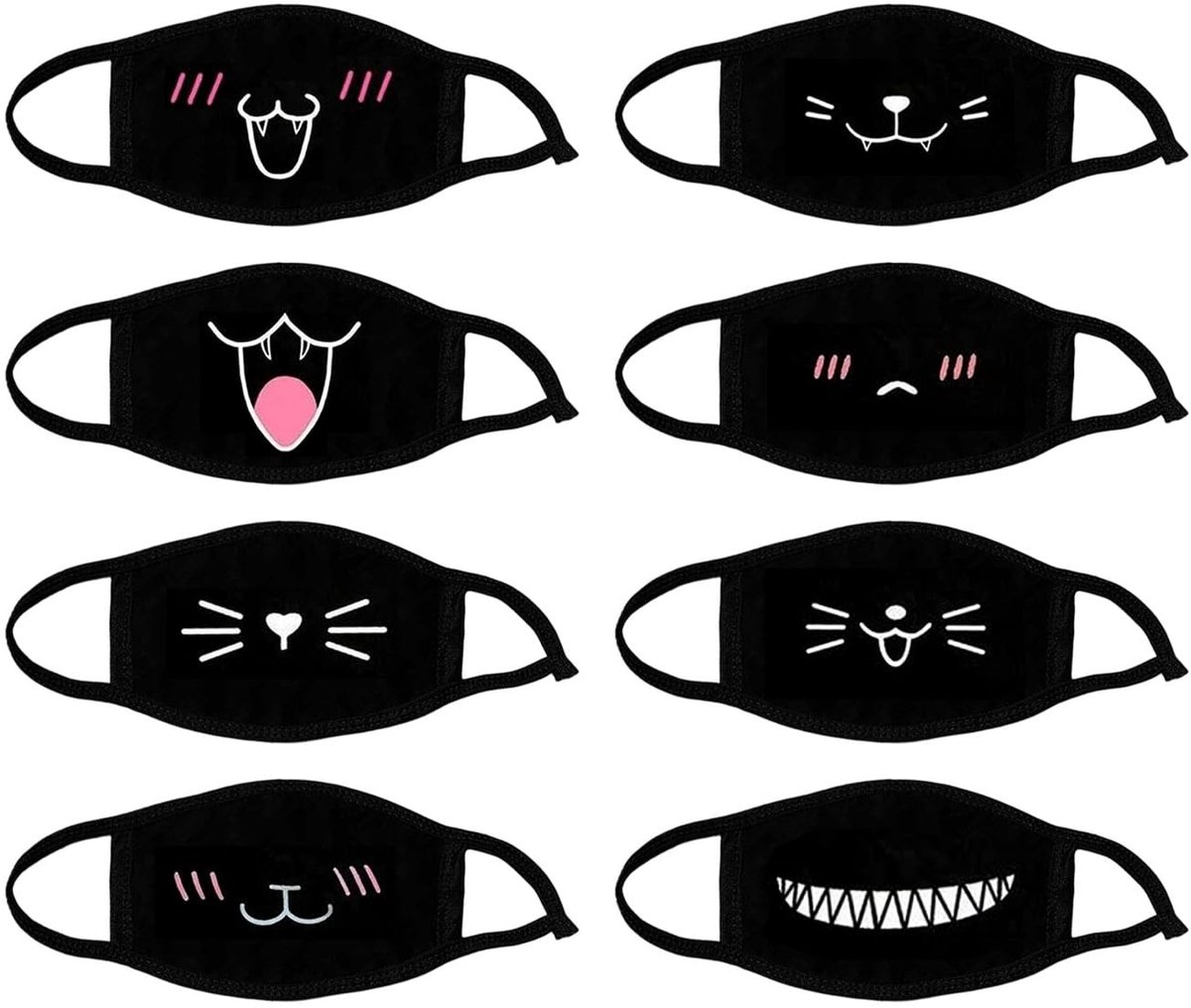 Dailygoods- Maskers 8 Stuks - Zwarte Katoenen Maskers - Ademend - Herbruikbaar - Comfortabel - Geschikt Voor Buitenactiviteiten - Mondkapjes
