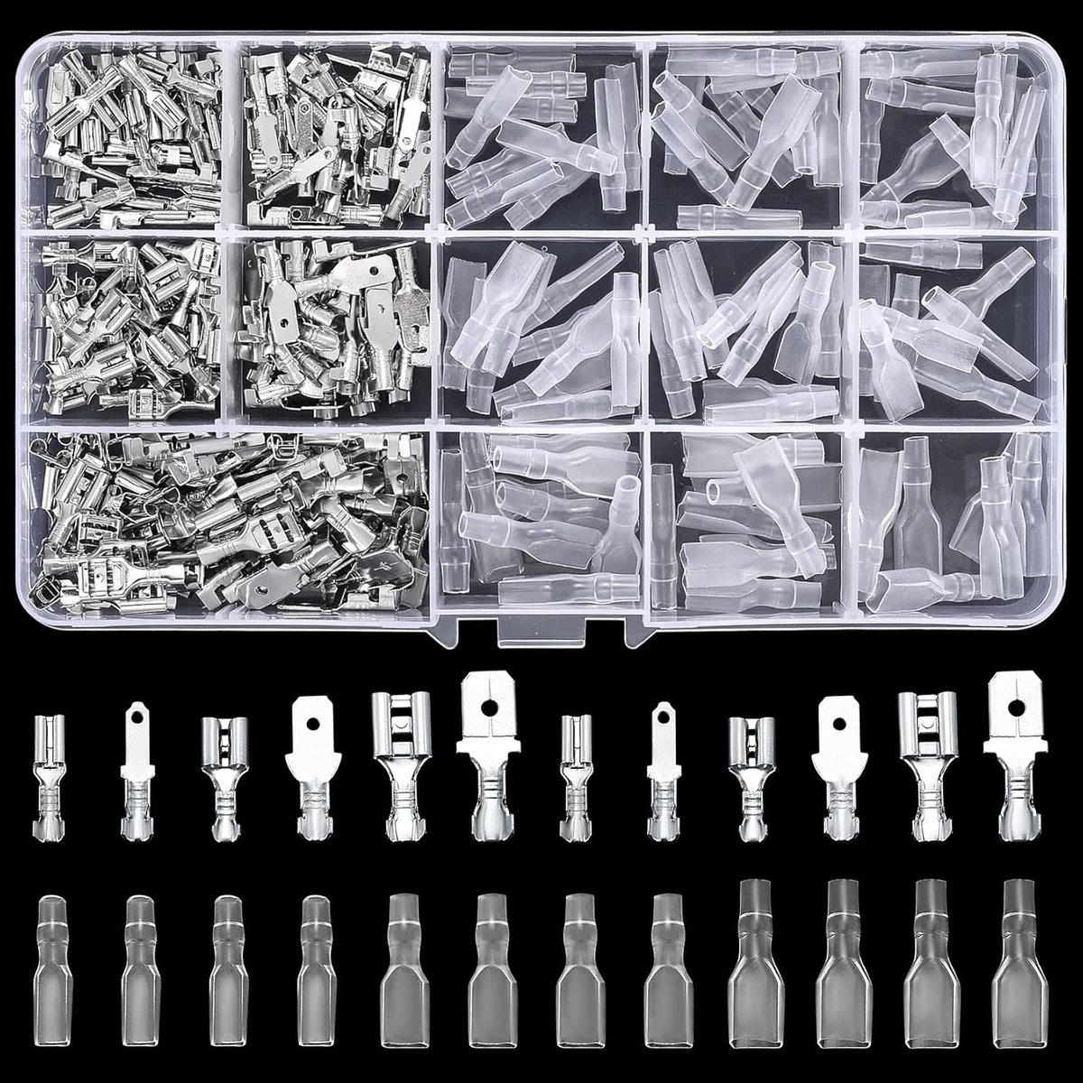 Set van 360 Platte Stekkerhulzen en Kabelschoenen - 2,8mm, 4,8mm, 6,3mm - Elektrische Verbindingen met Isolatie