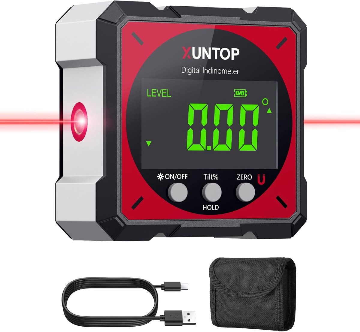 Thijox - Oplaadbare Digitale Inclinometer Laser met 4 Magnetische Zijden - Hoekmeter 4x90° met Type-C - Waterdicht LCD Scherm - Perfect voor Houtbewer