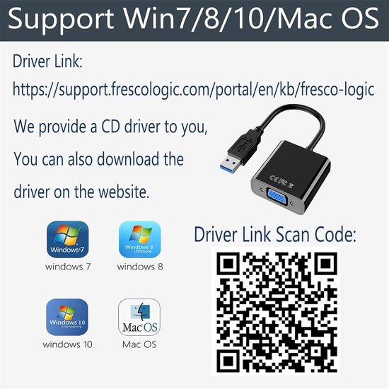Externe USB naar VGA Adapter voor Meerdere Schermen - 1080P Full HD van Merkloos — afbeelding 5